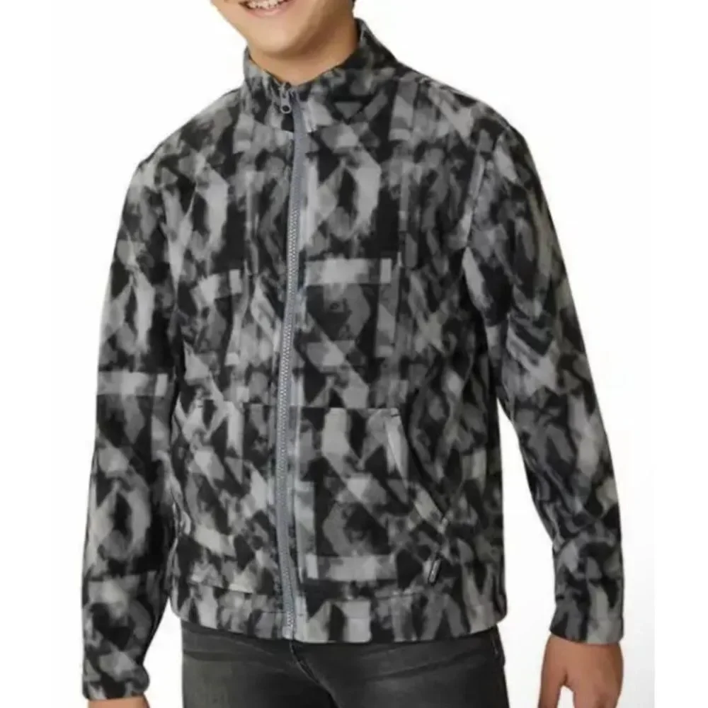 Eddie Bauer‎ Boys Size L (14/16) Fleece Jacket Gray Black Pattern